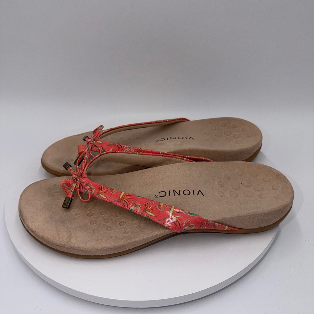 Vionic Bella II Coral Pink Floral Bow Orthotic Sandals Womens 11 Wide